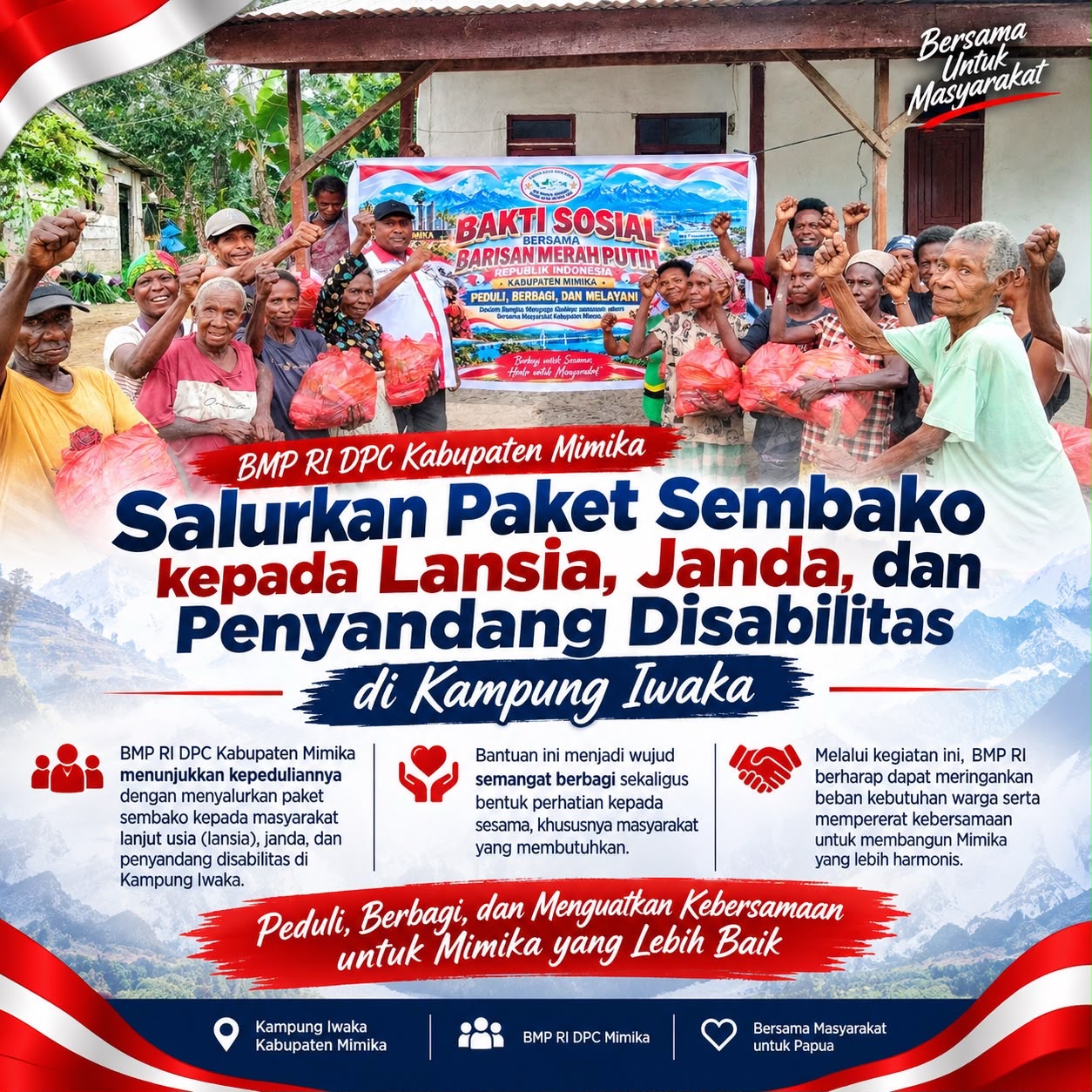 BMP RI DPC Kabupaten Mimika Salurkan Paket Sembako kepada Lansia, Janda, dan Penyandang Disabilitas di Kampung Iwaka