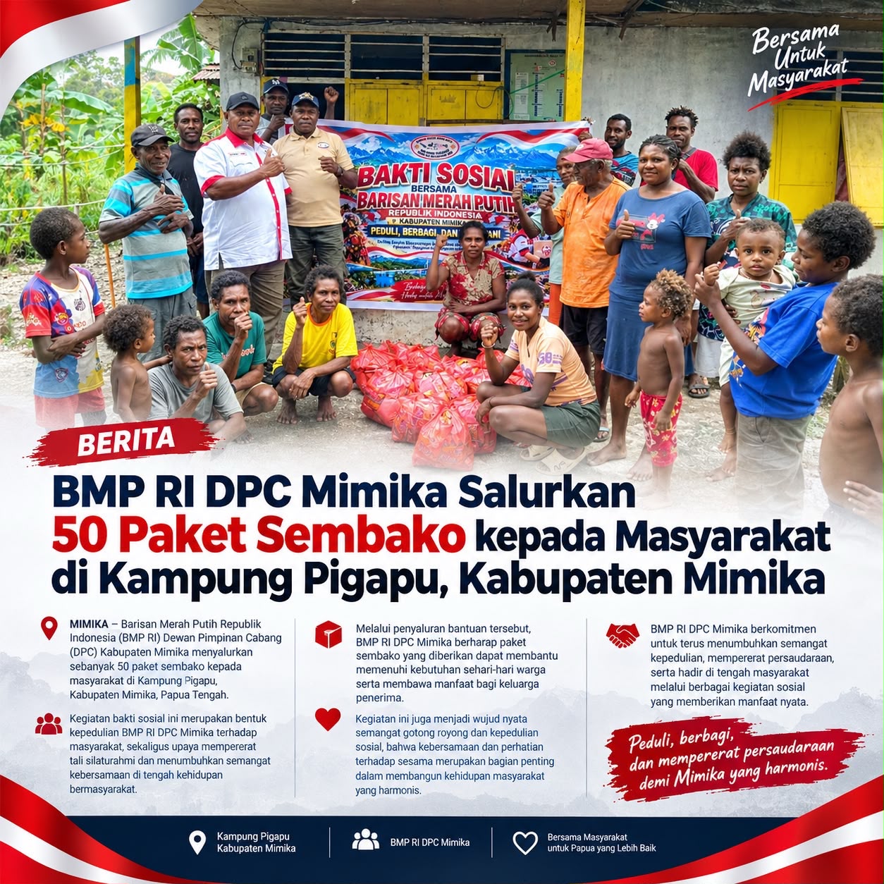 BMP RI DPC Mimika Salurkan 50 Paket Sembako kepada Masyarakat di Kampung Pigapu Kabupaten Mimika